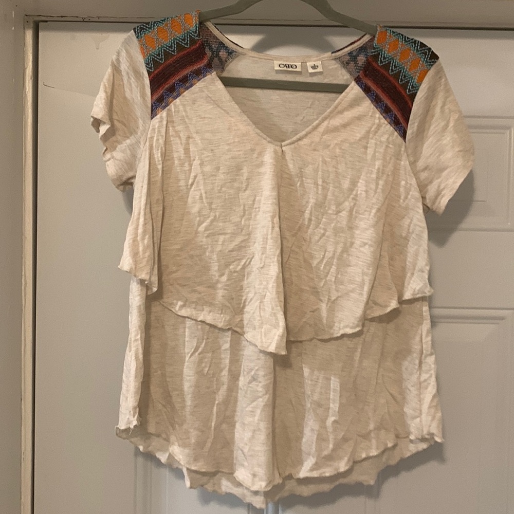 Tiered multicolored printed shoulder top